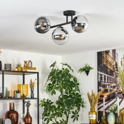 Gastor Plafonnier, Boule lumineuse Chrome, Clair, Fumé, 3 lumières