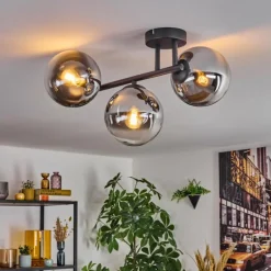 Gastor Plafonnier, Boule lumineuse Chrome, Clair, Fumé, 3 lumières
