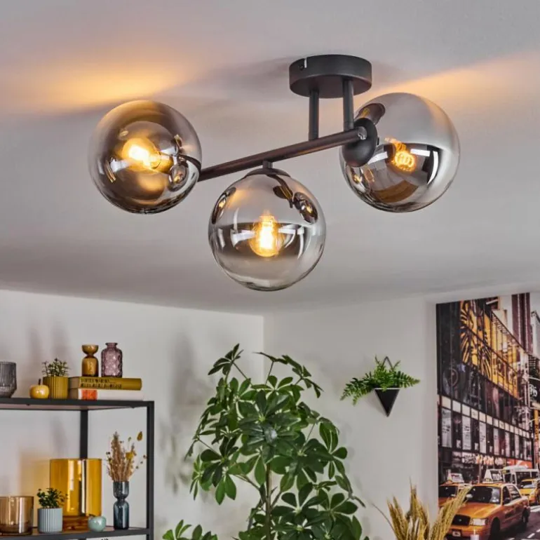 Gastor Plafonnier, Boule lumineuse Chrome, Clair, Fumé, 3 lumières