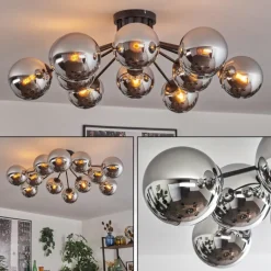 Gastor Plafonnier Chrome, Fumé, 12 lumières