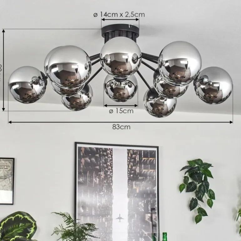 Gastor Plafonnier Chrome, Fumé, 12 lumières