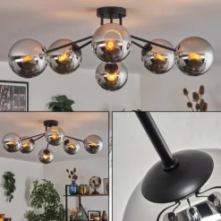 Gastor Plafonnier Chrome, Fumé, 6 lumières