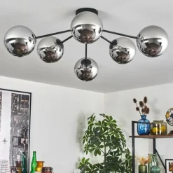 Gastor Plafonnier Chrome, Fumé, 6 lumières