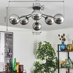 Gastor Plafonnier Chrome, Fumé, 6 lumières