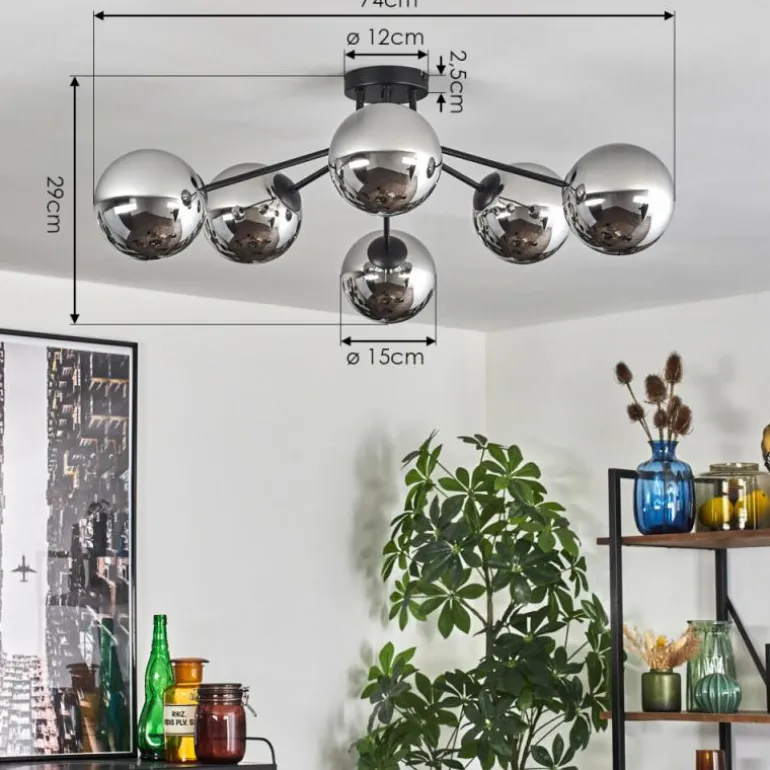 Gastor Plafonnier Chrome, Fumé, 6 lumières