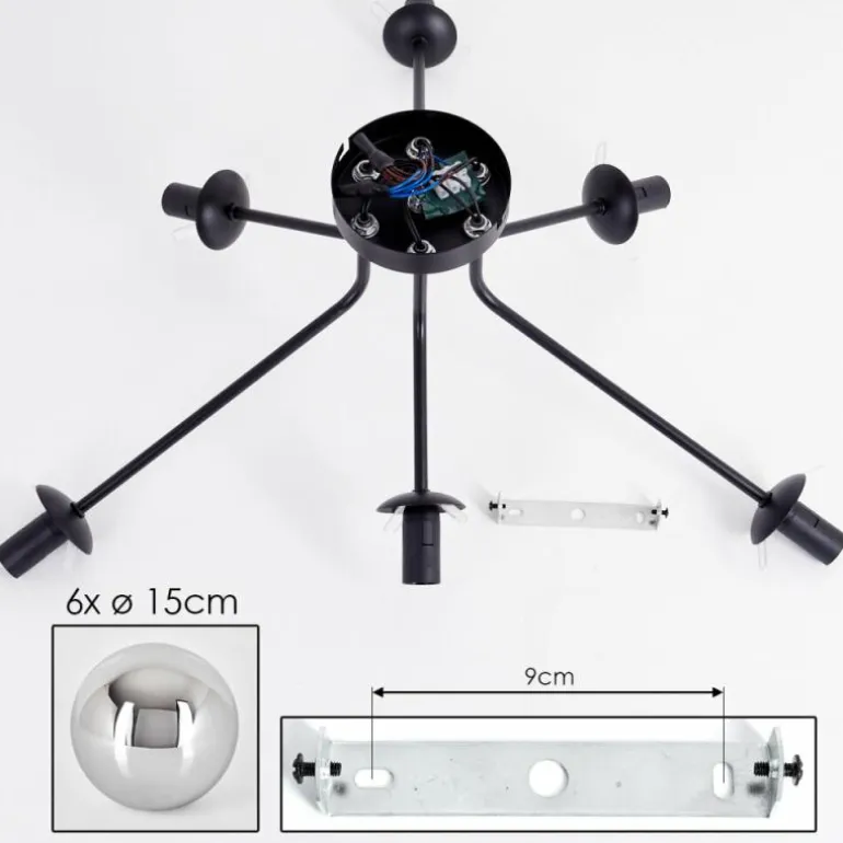 Gastor Plafonnier Chrome, Fumé, 6 lumières