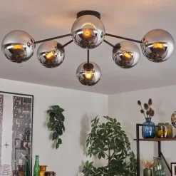 Gastor Plafonnier Chrome, Fumé, 6 lumières