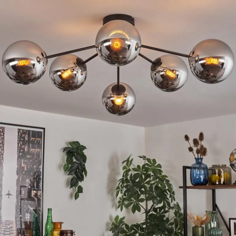 Gastor Plafonnier Chrome, Fumé, 6 lumières