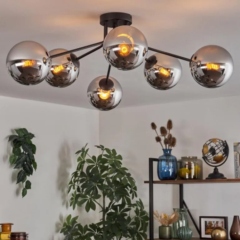 Gastor Plafonnier Chrome, Fumé, 6 lumières