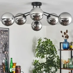 Gastor Plafonnier Chrome, Fumé, 6 lumières