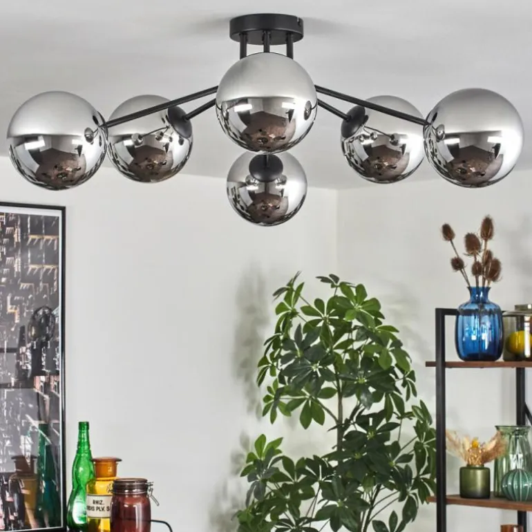 Gastor Plafonnier Chrome, Fumé, 6 lumières