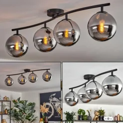 Gastor Plafonnier Chrome, Fumé, 4 lumières