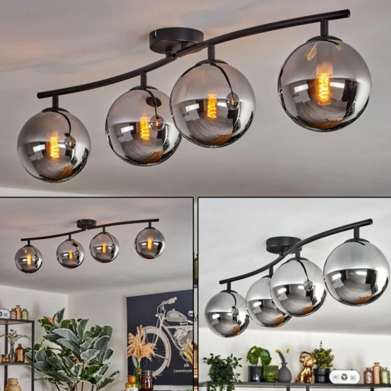 Gastor Plafonnier Chrome, Fumé, 4 lumières