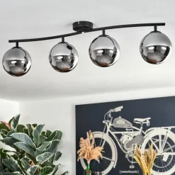 Gastor Plafonnier Chrome, Fumé, 4 lumières