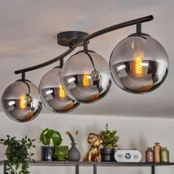 Gastor Plafonnier Chrome, Fumé, 4 lumières