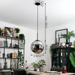 Gastor Suspension, Boule lumineuse Chrome, Fumé, 1 lumière