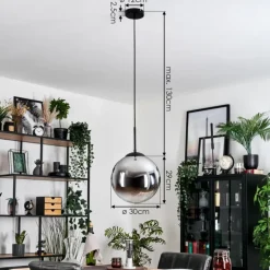 Gastor Suspension, Boule lumineuse 30 cm Chrome, Clair, Fumé, 1 lumière