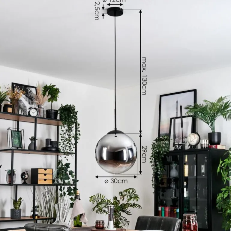 Gastor Suspension, Boule lumineuse 30 cm Chrome, Clair, Fumé, 1 lumière