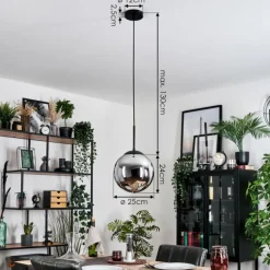 Gastor Suspension, Boule lumineuse 25 cm Chrome, Fumé, 1 lumière