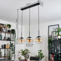 Gastor Suspension, Boule lumineuse Ambre, Clair, 3 lumières
