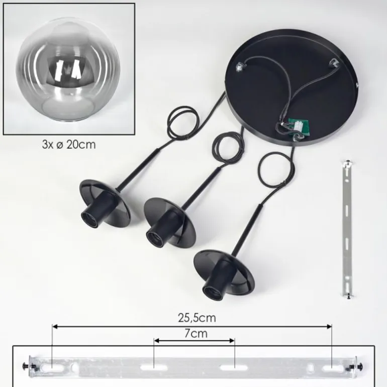 Gastor Suspension, Boule lumineuse 30 cm Clair, Fumé, 3 lumières