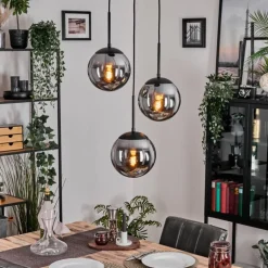 Gastor Suspension, Boule lumineuse 30 cm Chrome, Fumé, 3 lumières