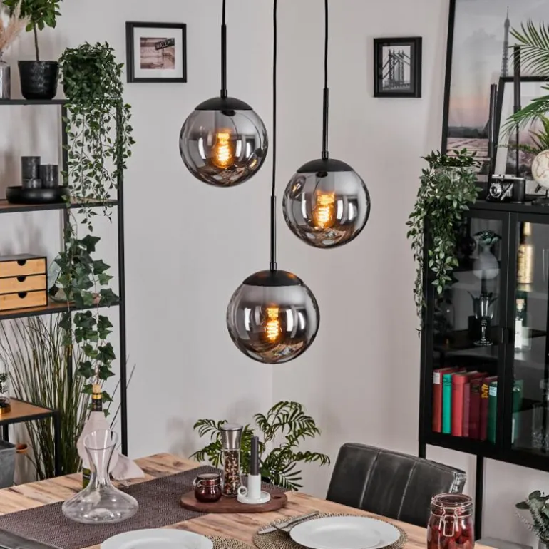 Gastor Suspension, Boule lumineuse 30 cm Chrome, Fumé, 3 lumières