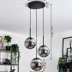 Gastor Suspension, Boule lumineuse 30 cm Chrome, Fumé, 3 lumières