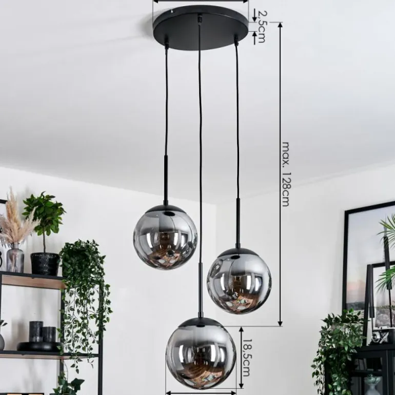 Gastor Suspension, Boule lumineuse 30 cm Chrome, Fumé, 3 lumières