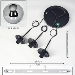 Gastor Suspension, Boule lumineuse 30 cm Chrome, Fumé, 3 lumières