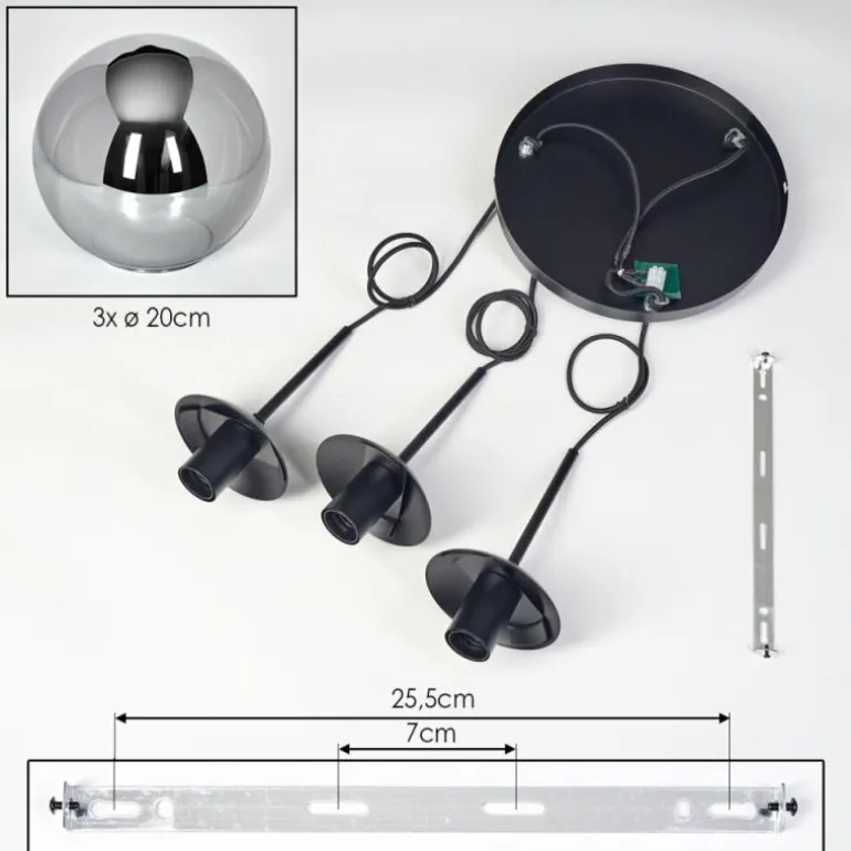 Gastor Suspension, Boule lumineuse 30 cm Chrome, Fumé, 3 lumières