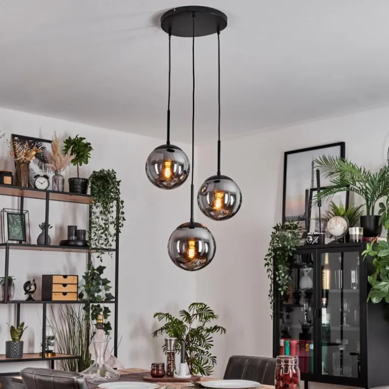Gastor Suspension, Boule lumineuse 30 cm Chrome, Fumé, 3 lumières