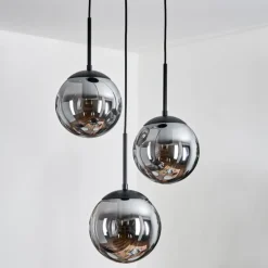 Gastor Suspension, Boule lumineuse 30 cm Chrome, Fumé, 3 lumières
