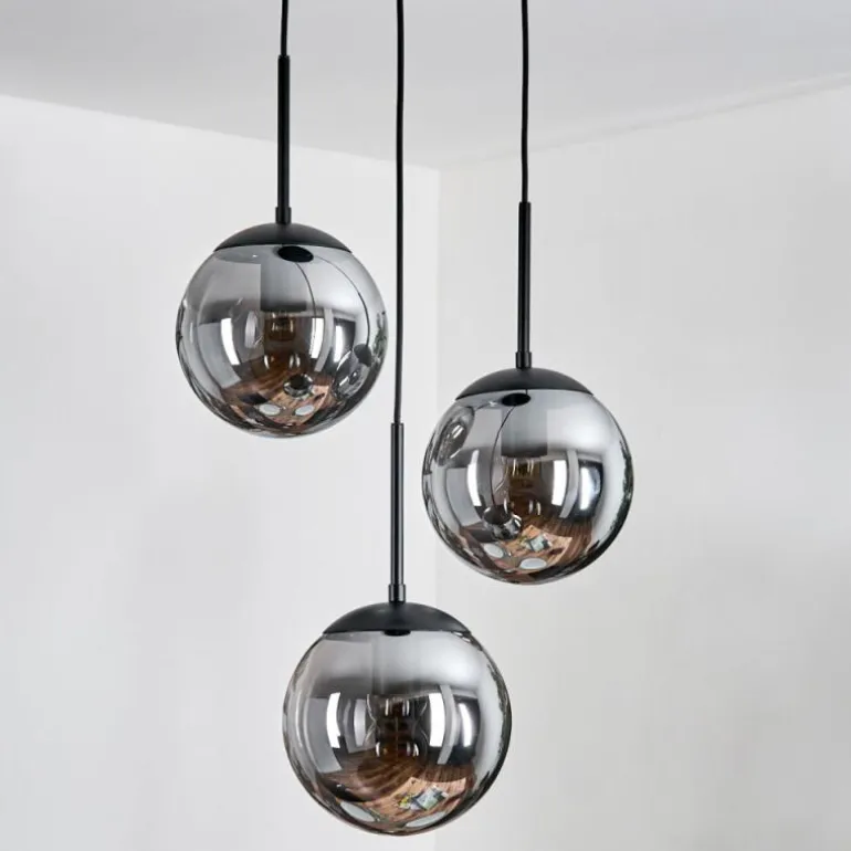 Gastor Suspension, Boule lumineuse 30 cm Chrome, Fumé, 3 lumières