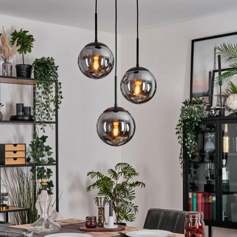 Gastor Suspension, Boule lumineuse 30 cm Chrome, Fumé, 3 lumières