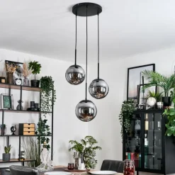 Gastor Suspension, Boule lumineuse 30 cm Chrome, Fumé, 3 lumières