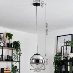 Gastor Suspension, Boule lumineuse 25 cm Chrome, Clair, Fumé, 1 lumière