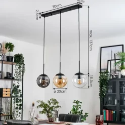 Gastor Suspension, Boule lumineuse Ambre, Clair, Fumé, 3 lumières