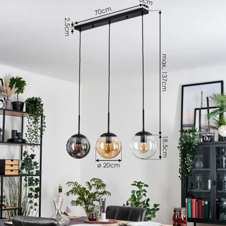 Gastor Suspension, Boule lumineuse Ambre, Clair, Fumé, 3 lumières
