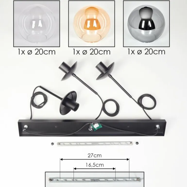 Gastor Suspension, Boule lumineuse Ambre, Clair, Fumé, 3 lumières