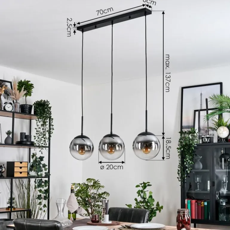Gastor Suspension, Boule lumineuse Clair, Fumé, 3 lumières