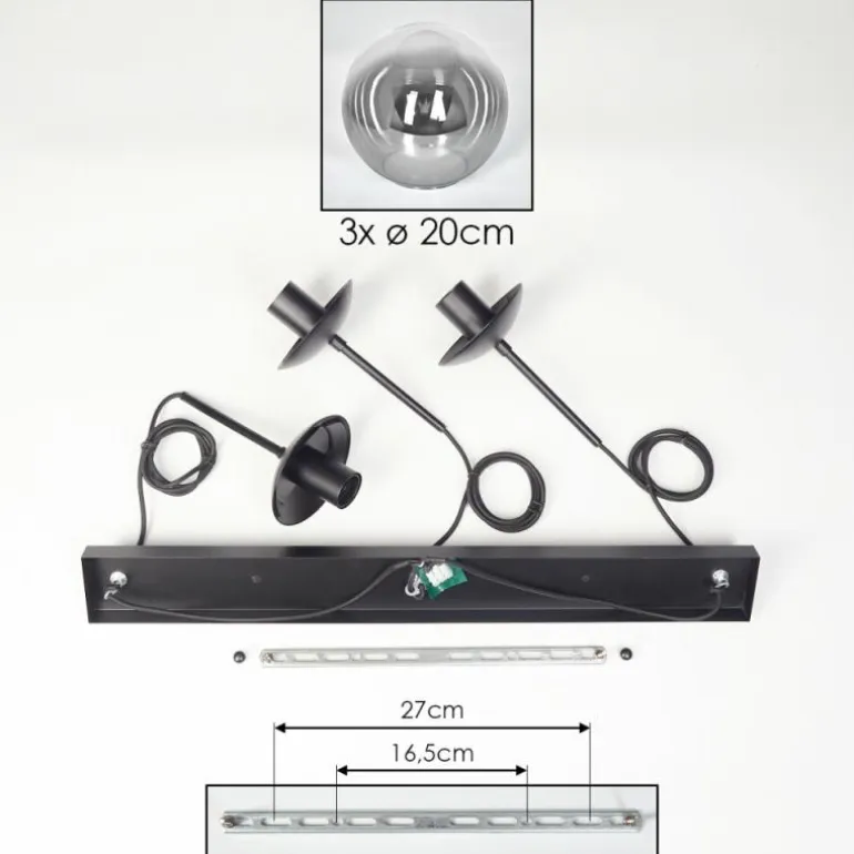 Gastor Suspension, Boule lumineuse Clair, Fumé, 3 lumières