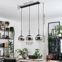 Gastor Suspension, Boule lumineuse Chrome, Clair, Fumé, 3 lumières