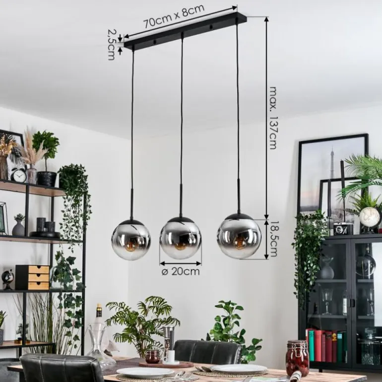 Gastor Suspension, Boule lumineuse Chrome, Clair, Fumé, 3 lumières