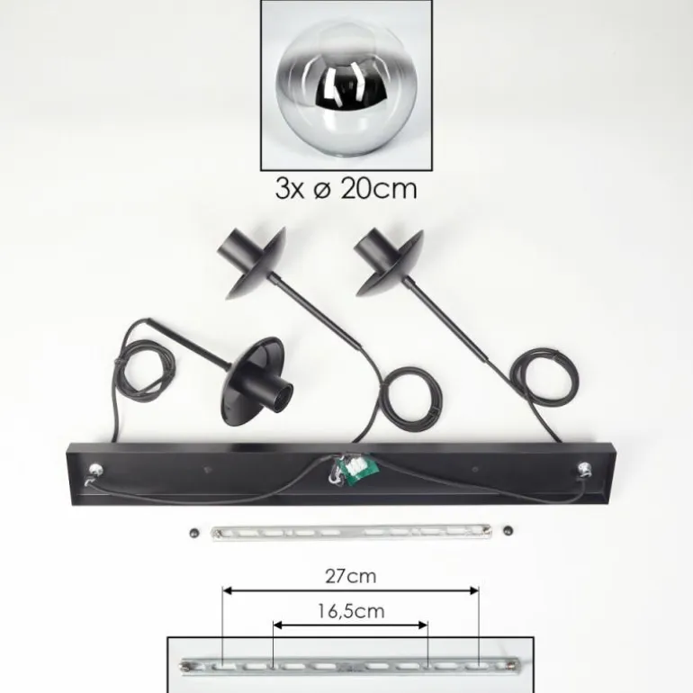Gastor Suspension, Boule lumineuse Chrome, Clair, Fumé, 3 lumières