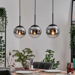 Gastor Suspension, Boule lumineuse Chrome, Clair, Fumé, 3 lumières
