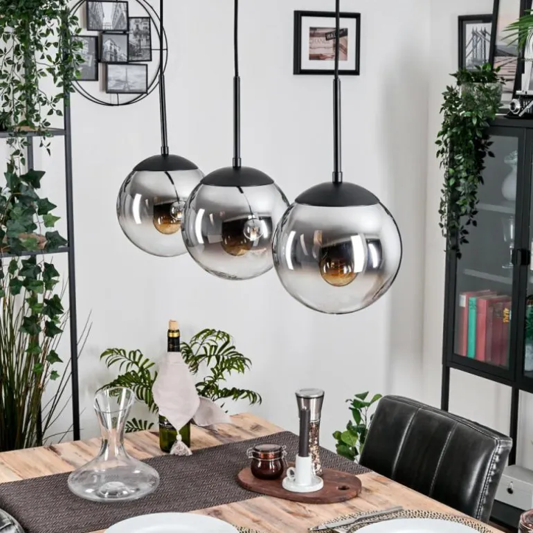 Gastor Suspension, Boule lumineuse Chrome, Clair, Fumé, 3 lumières