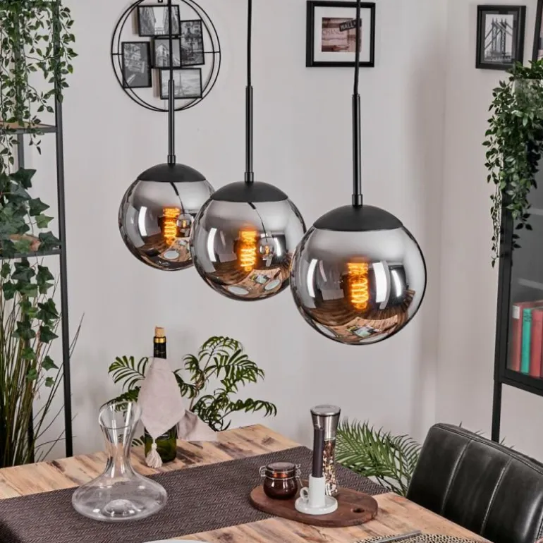 Gastor Suspension, Boule lumineuse Chrome, Fumé, 3 lumières