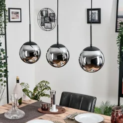 Gastor Suspension, Boule lumineuse Chrome, Fumé, 3 lumières