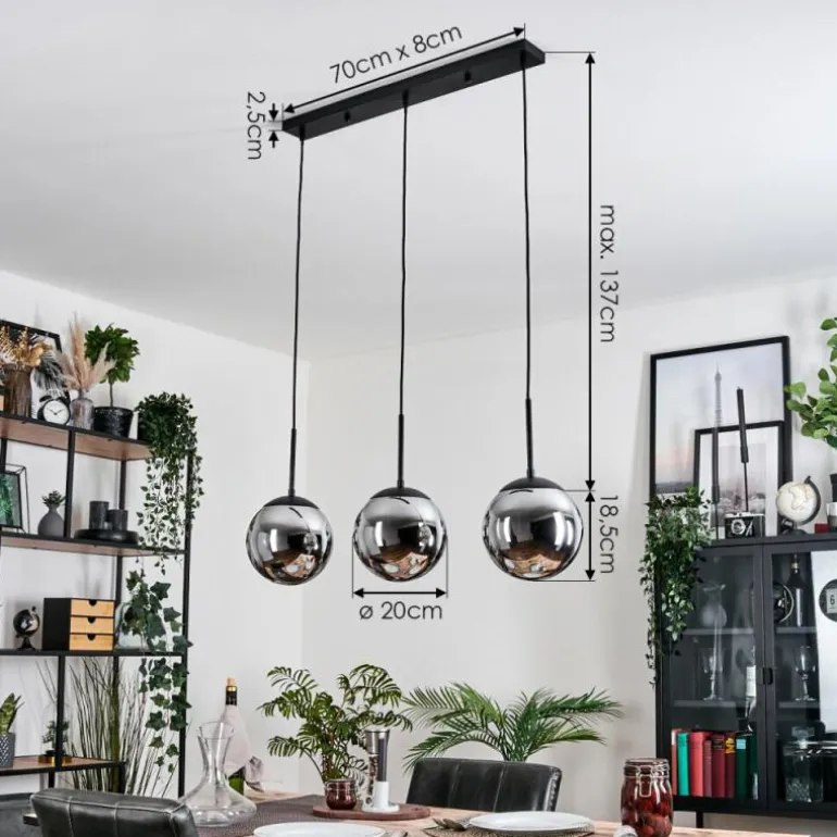 Gastor Suspension, Boule lumineuse Chrome, Fumé, 3 lumières